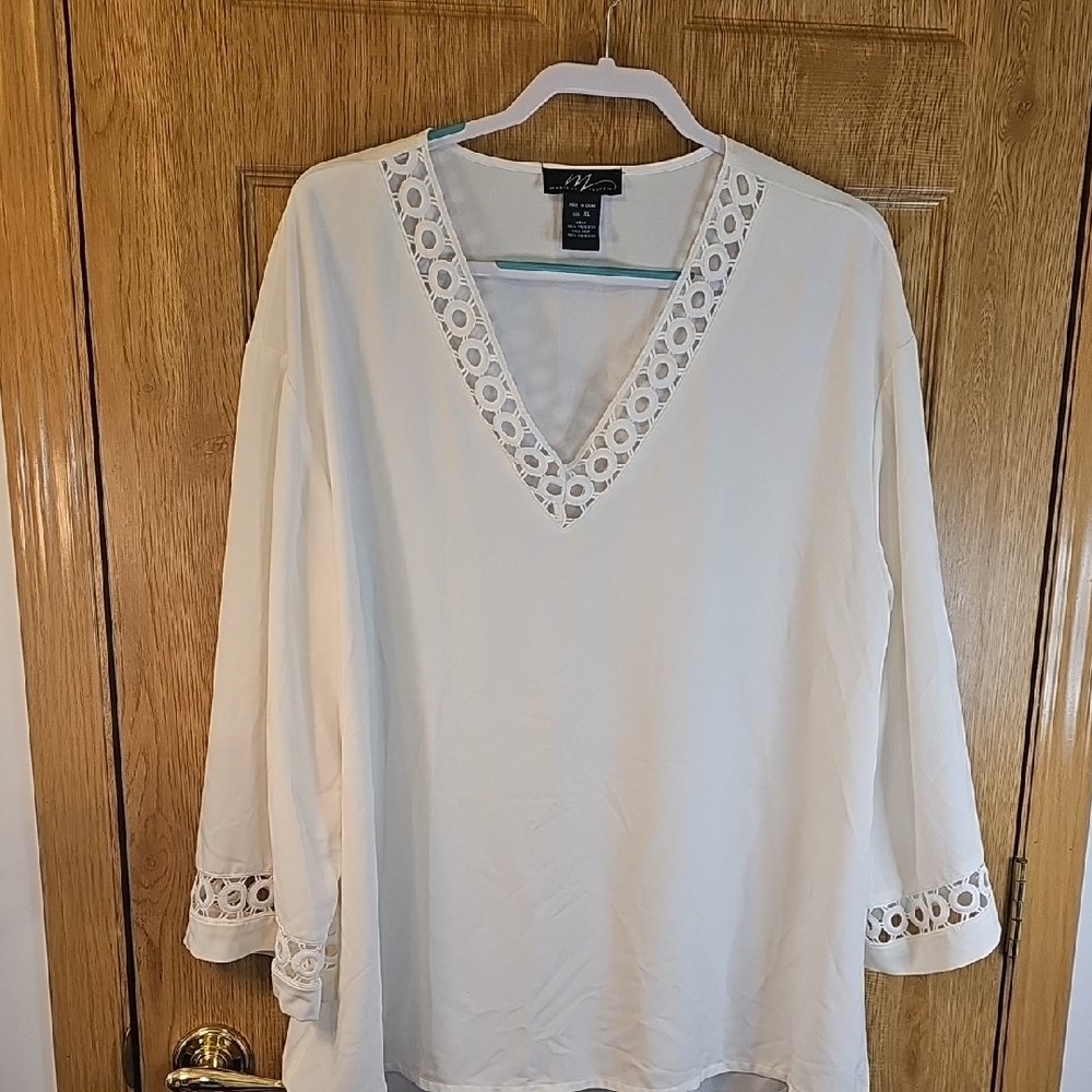 Midnight Velvet Ivory Lace Trim Blouse
